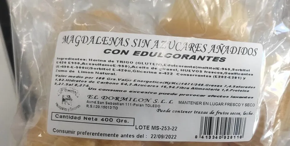 Magdalenas sin azucares añadidos con edulcorantes