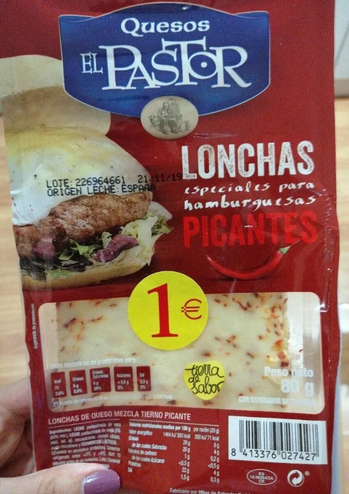 Queso en lonchas especial para hamburguesas picante