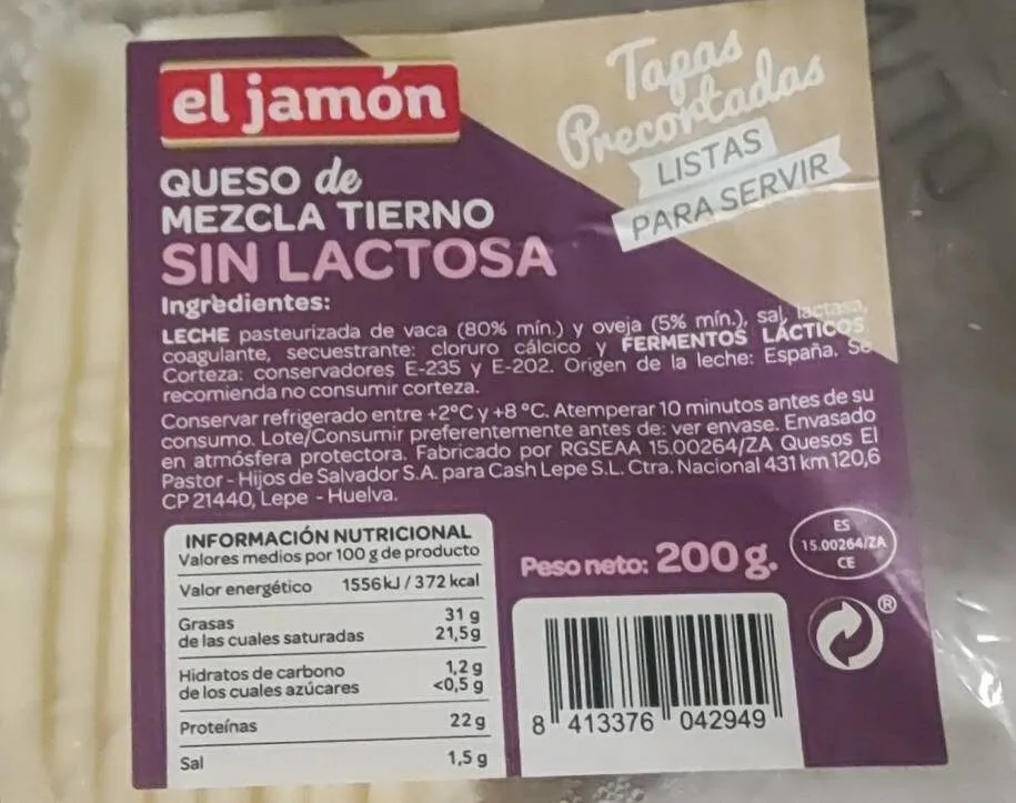 Queso de mezcla tierno sin lactosa