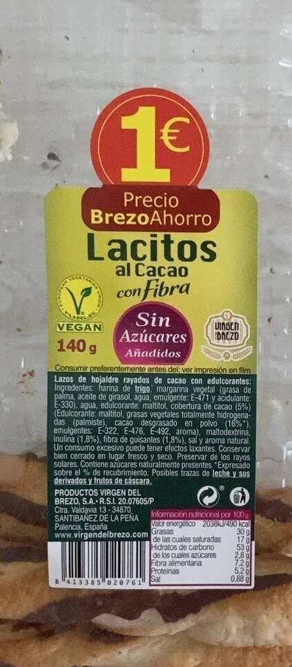 Lacitos al cacao con fibra sin azúcares añadidos