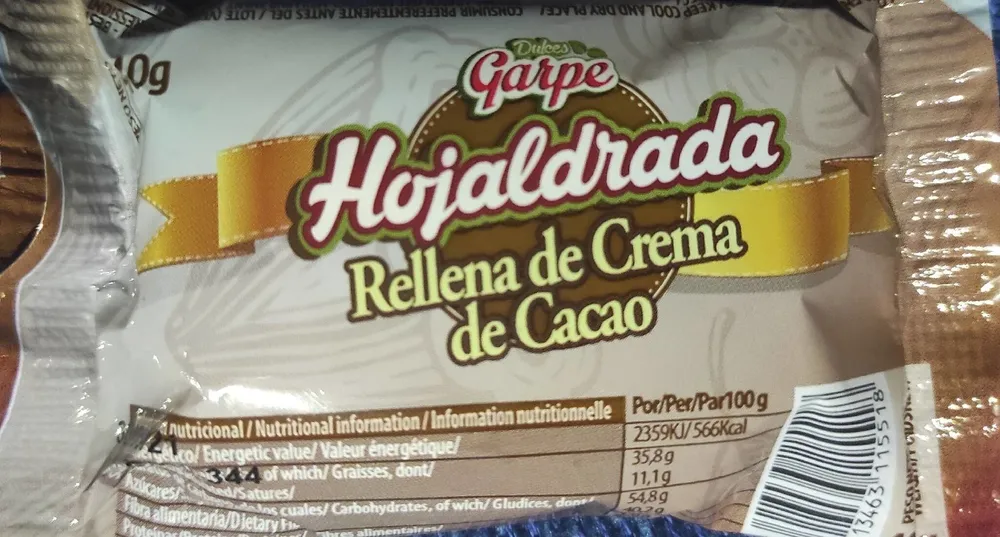 hojaldrada rellena de crema de cacao