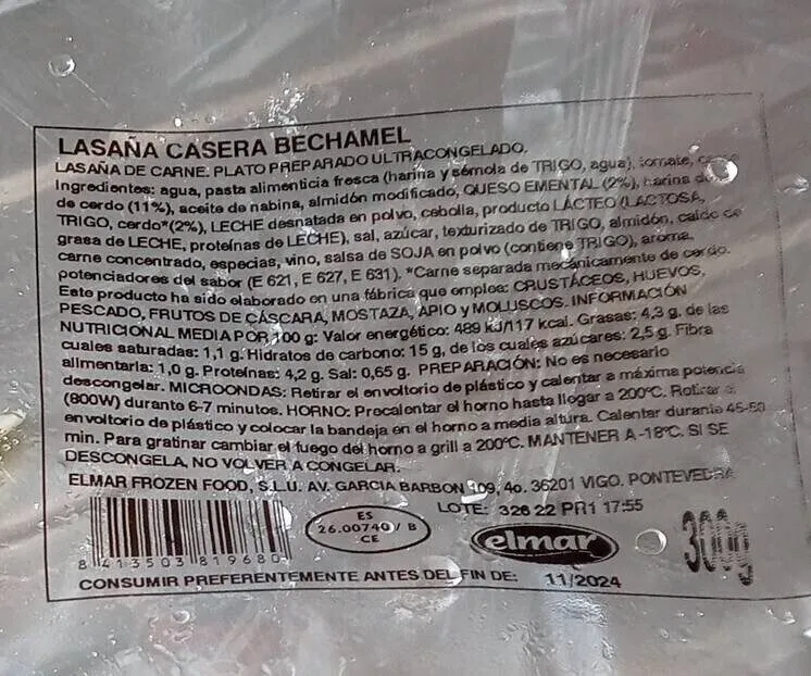 Lasana casera bechamel