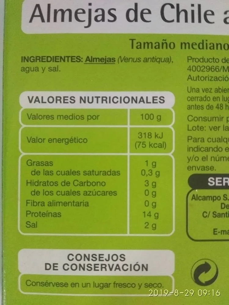 Almejas de chile al natural