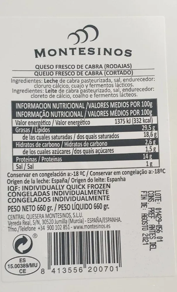 Queso fresco de cabra (rodajas)