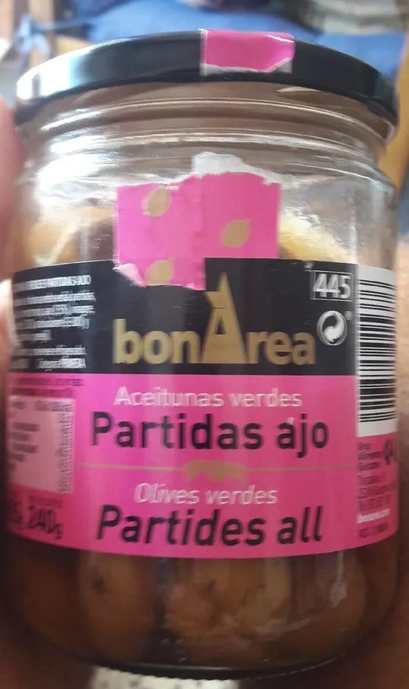 Aceitunas verdes partidas ajo