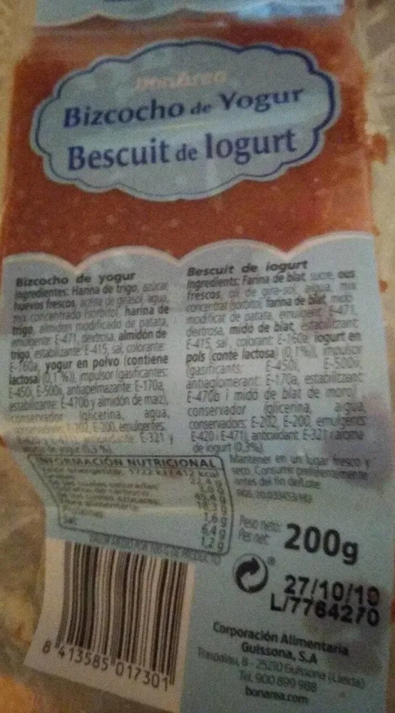 Bizcocho de yogurt