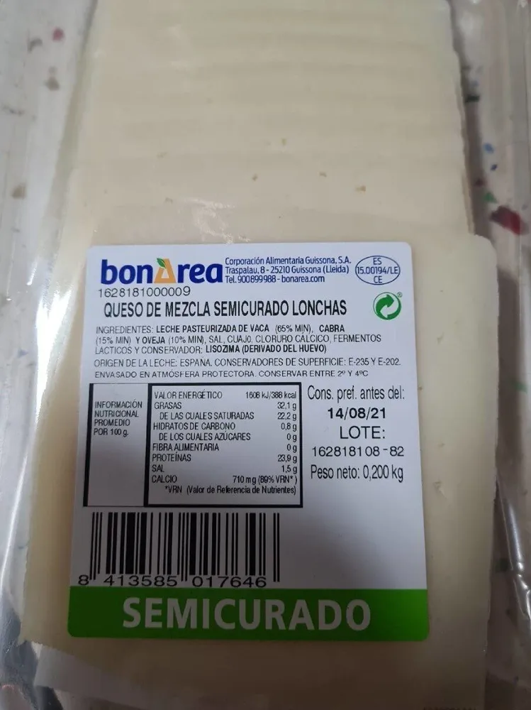 Queso de mezcla semicurado lonchas