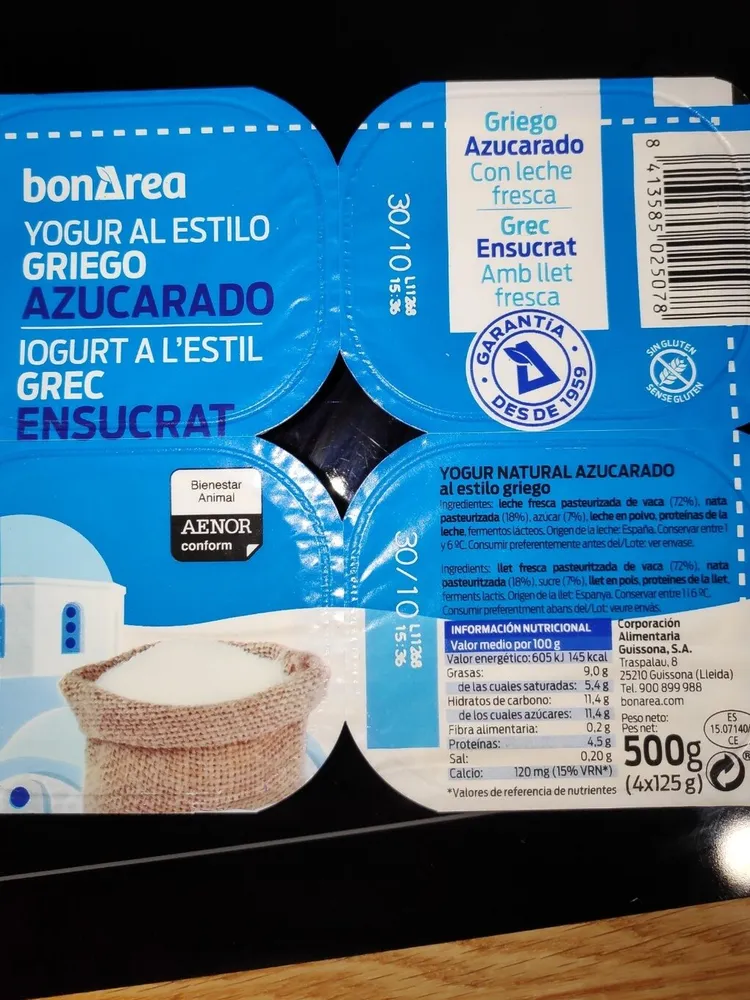 Yogur griego azucarado
