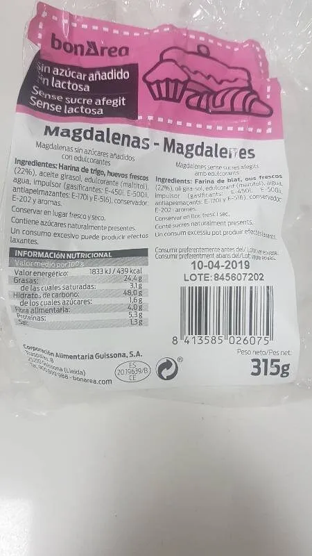 Magdalenas sin lactosa