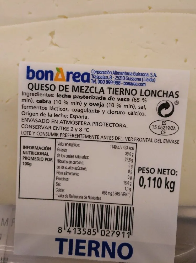 Queso mezcla tierno bajo en sal