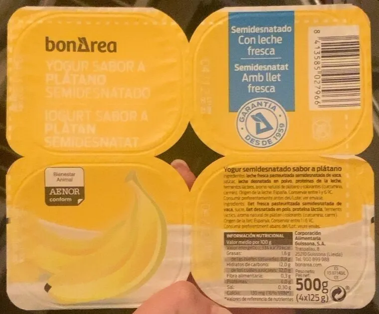 Yogur sabor a plátano semidesnatado