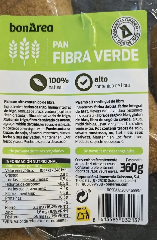 Pan fibra verde