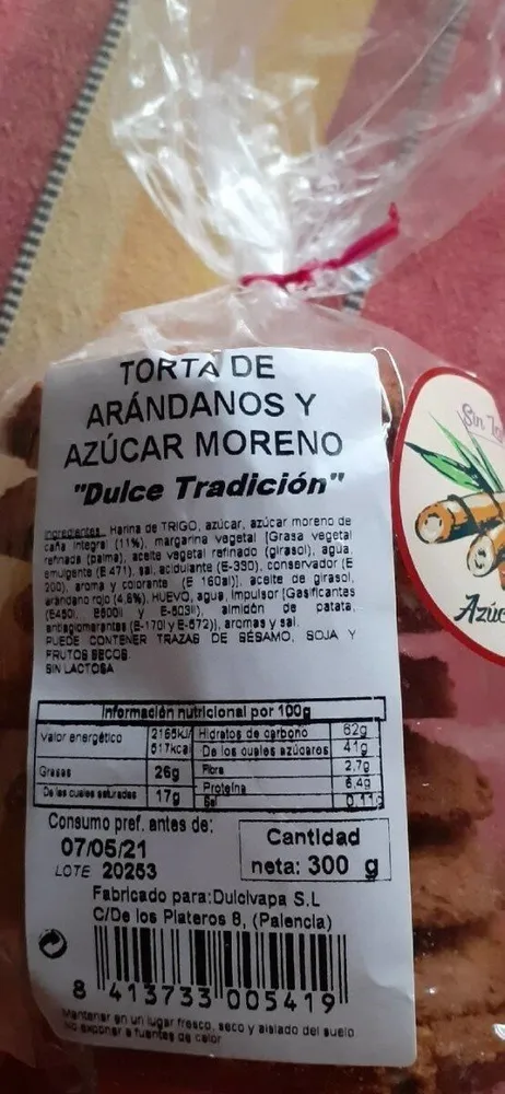 Torta arándanos y azúcar moreno