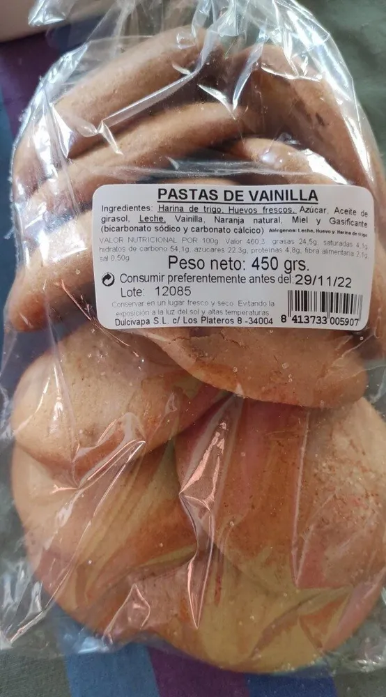 pastas de vainilla