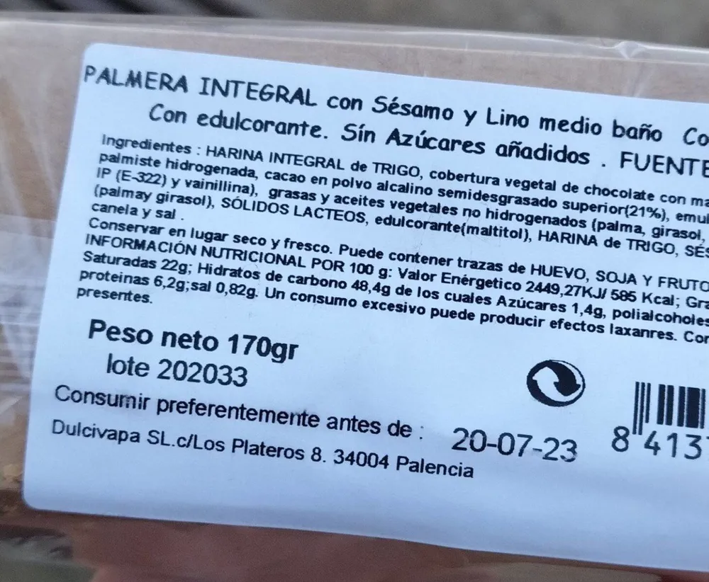 Palmera integral con sésamo y lino.