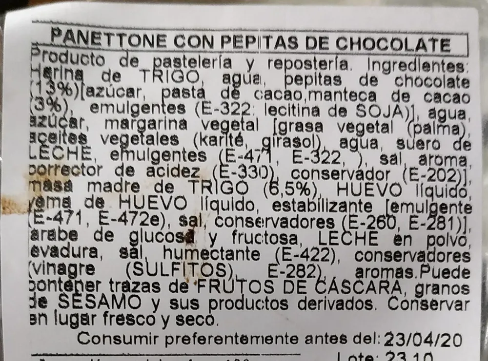 Panettone con pepitas de chocolate