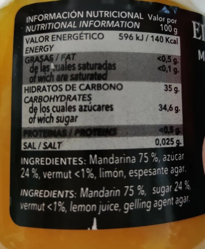 Mermelada extra de mandarina con vermut