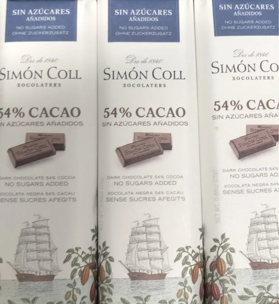 Chocolate 54% cacao sin azúcares