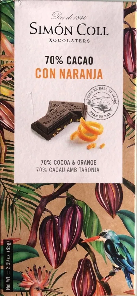 Chocolate 70% cacao con naranja
