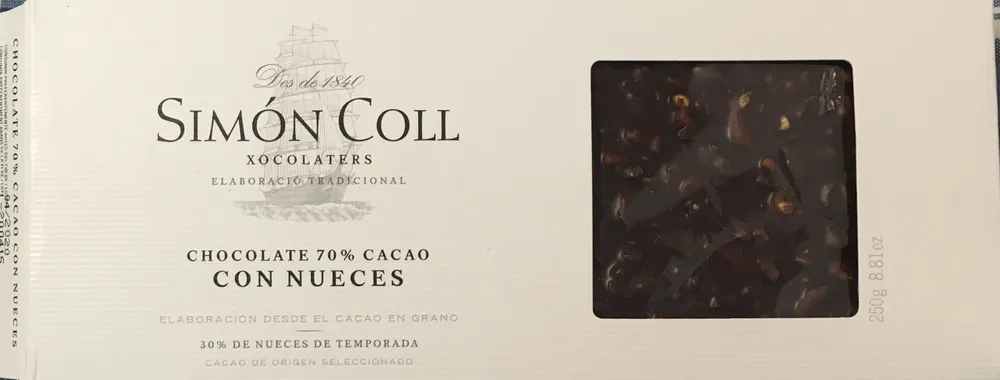 Chocolate 70% cacao con nueces