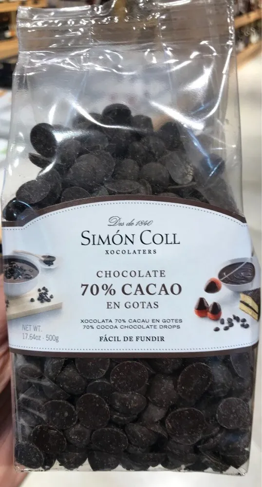 Chocolate 70% cacao en gotas