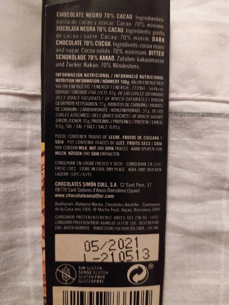 70% cacao origen ecuador