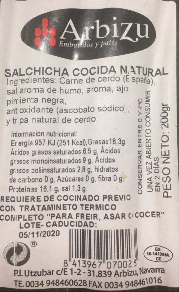 Salchicha cocida natural