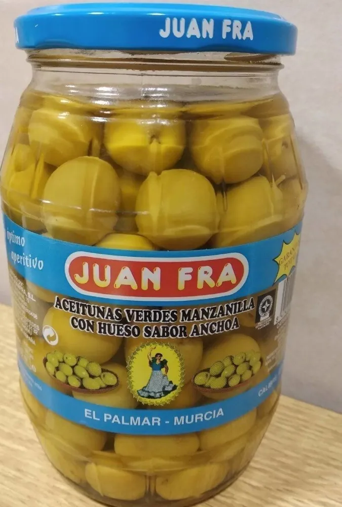 Aceitunas verdes manzanilla con hueso sabor anchoa