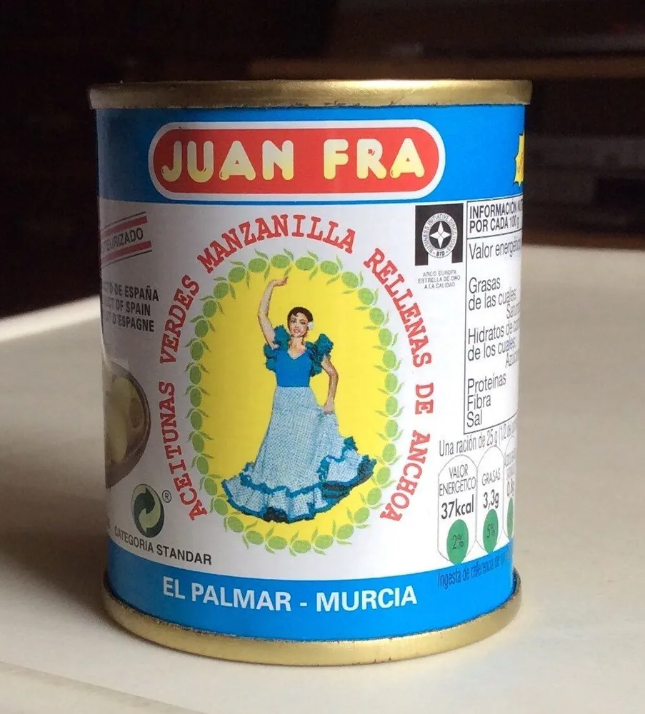Aceitunas verdes manzanila rellenas de anchoa
