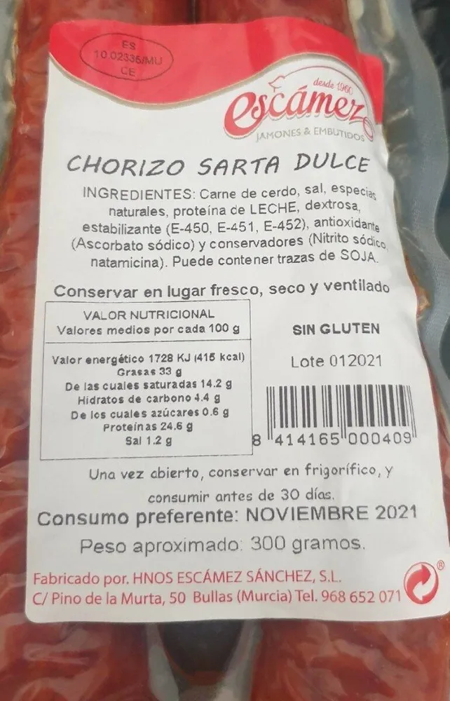 Chorizo Sarta dulce