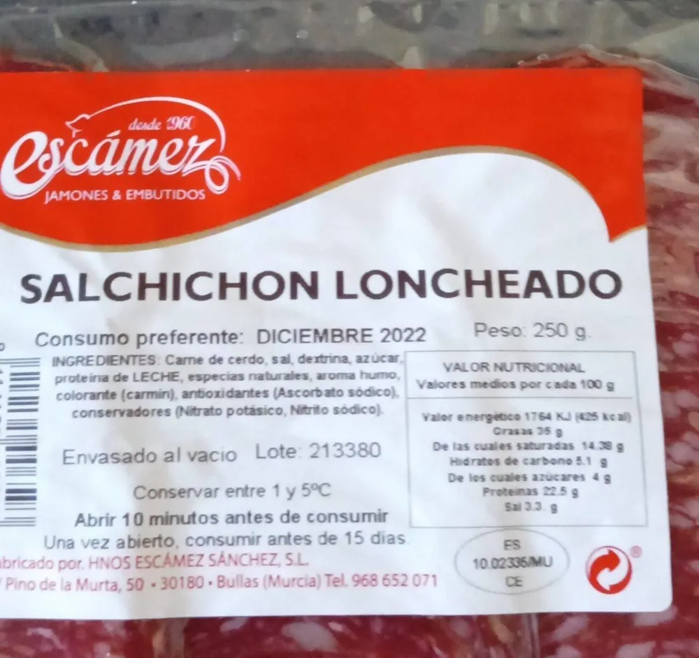 Salchichón loncheado