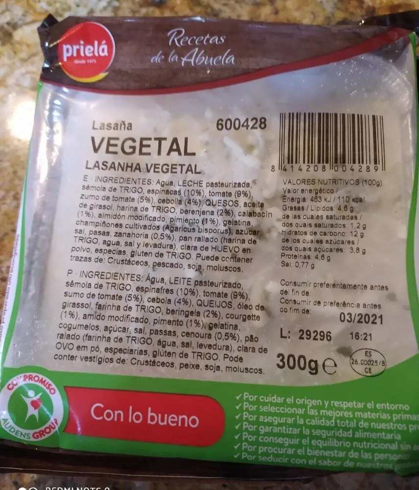 Lasaña vegetal