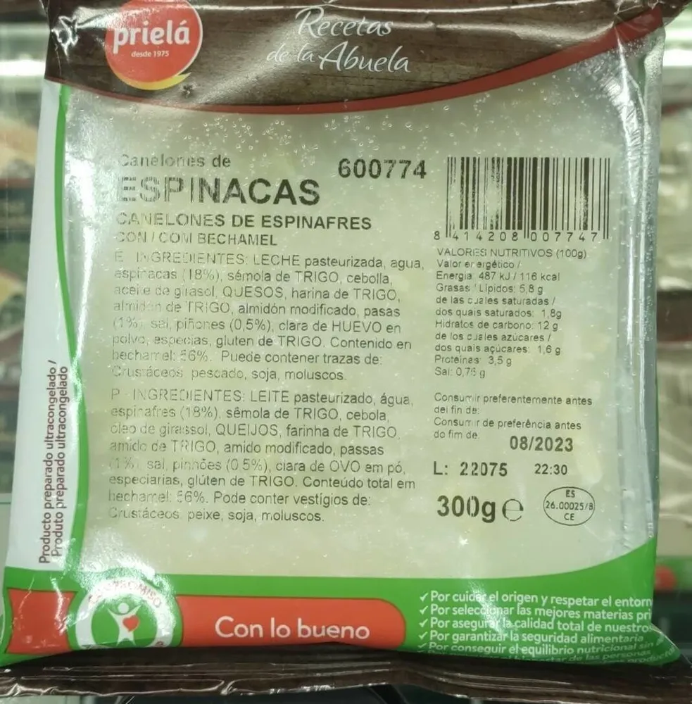 Canelones de espinacas
