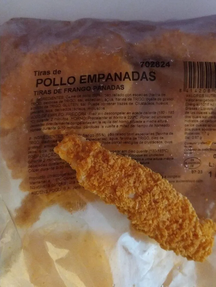 Tiras de pollo empanadas