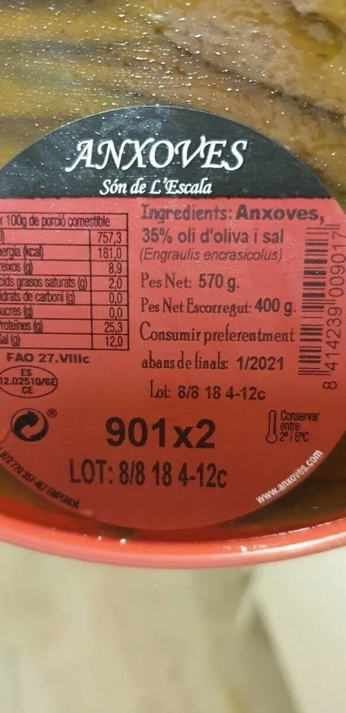 Filet d’Anxova amb Oli d’Oliva Verge Extra