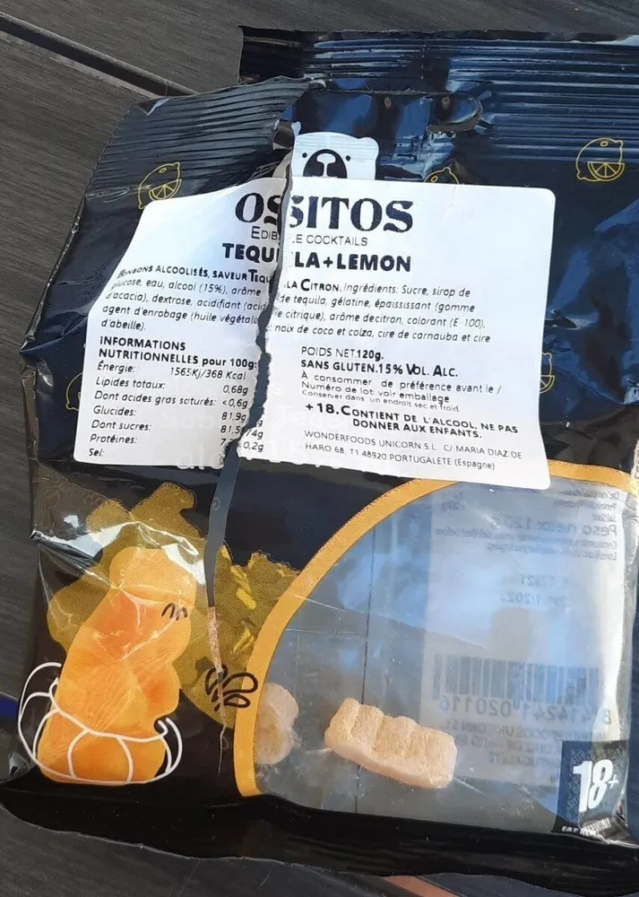 Bonbons alcoolisés saveur tequila citron