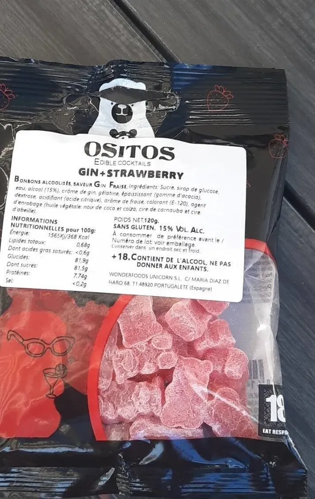 Bonbons alcoolisés saveur gin fraise