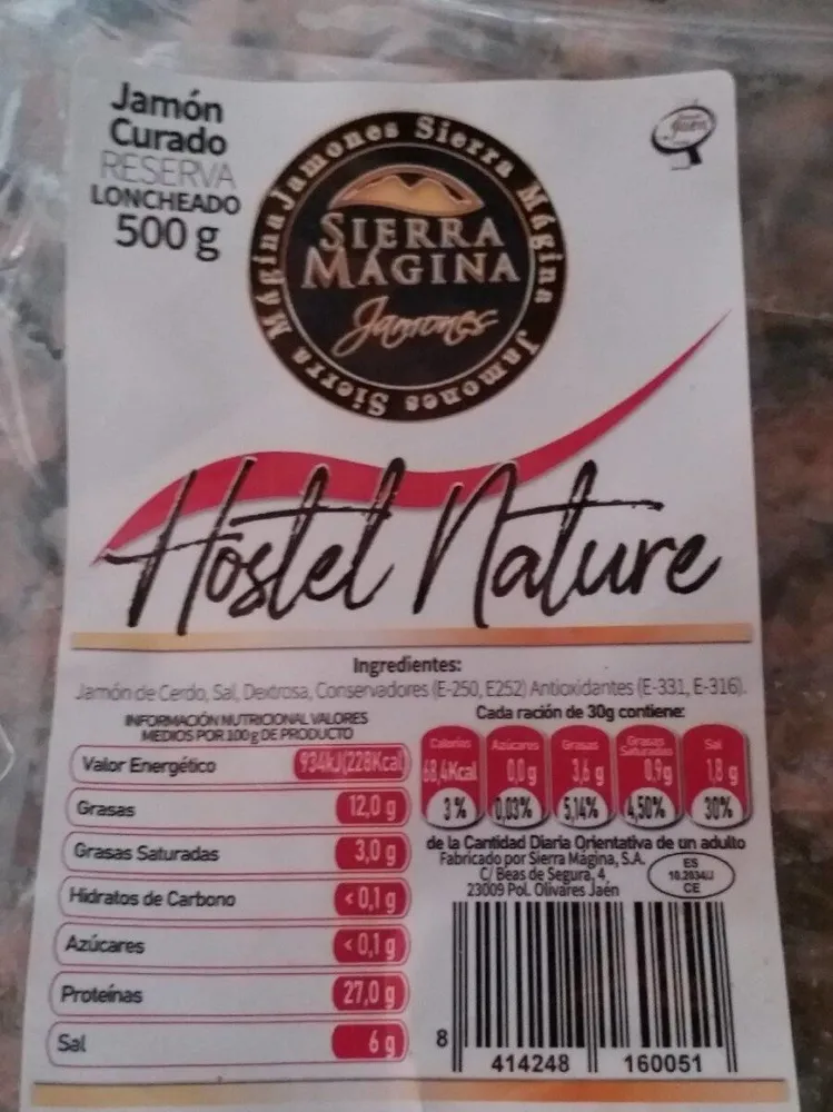 Jamón curado reserva loncheado