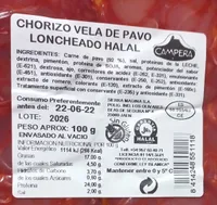 Chorizo vela de pavo loncheado halal