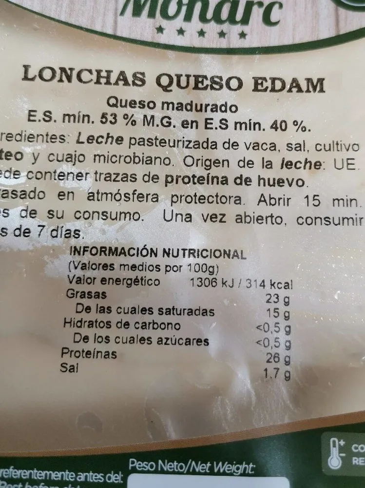 Lonchas queso edam