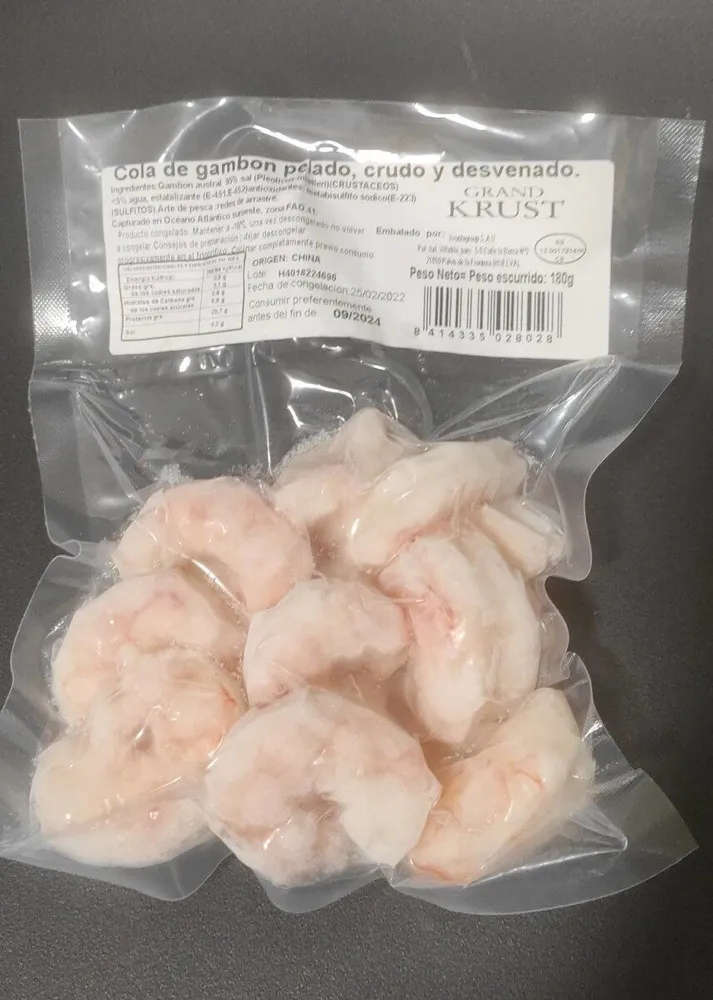 Cola de gambón pelado crudo y desvenado