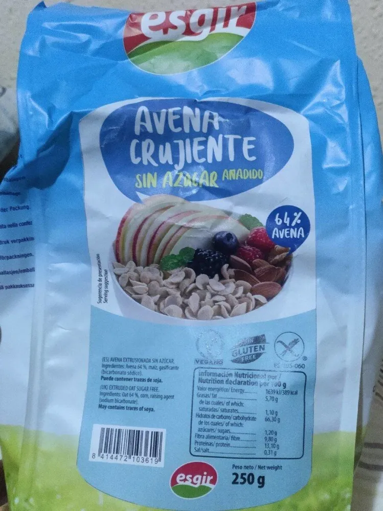 Avena crujiente sin azucar añadido