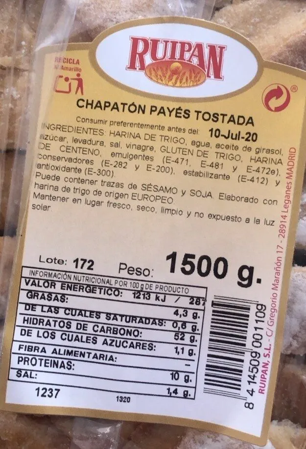 Chapatón Payés tostada
