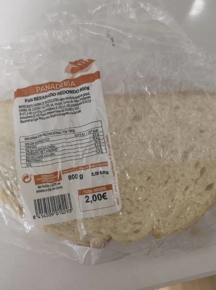 Pan rebanado redondo 800g