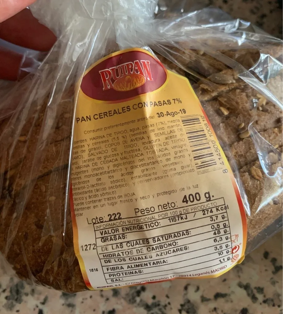 Pan de cereales con Pasas