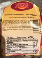 PAN CENTENO 60% 100% NATURAL