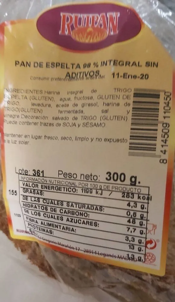 Pan de espelta integral