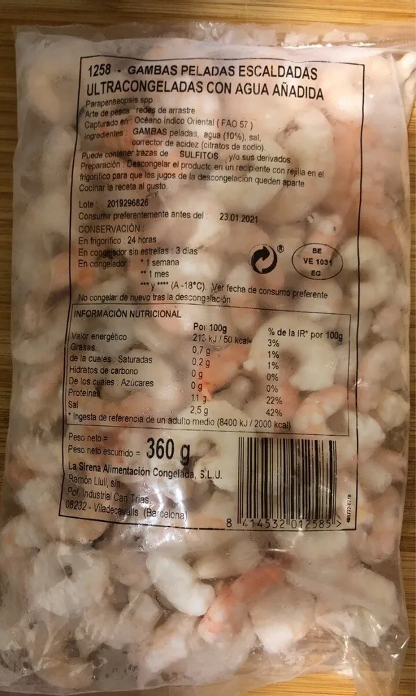 Gambas peladas ultracongeladas