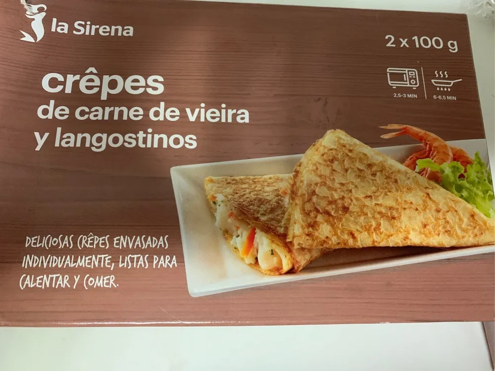 Crepes de carne de vieira y langostino