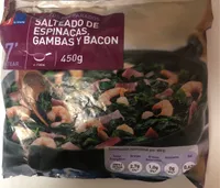 Salteado de espinacas, gambas y bacon